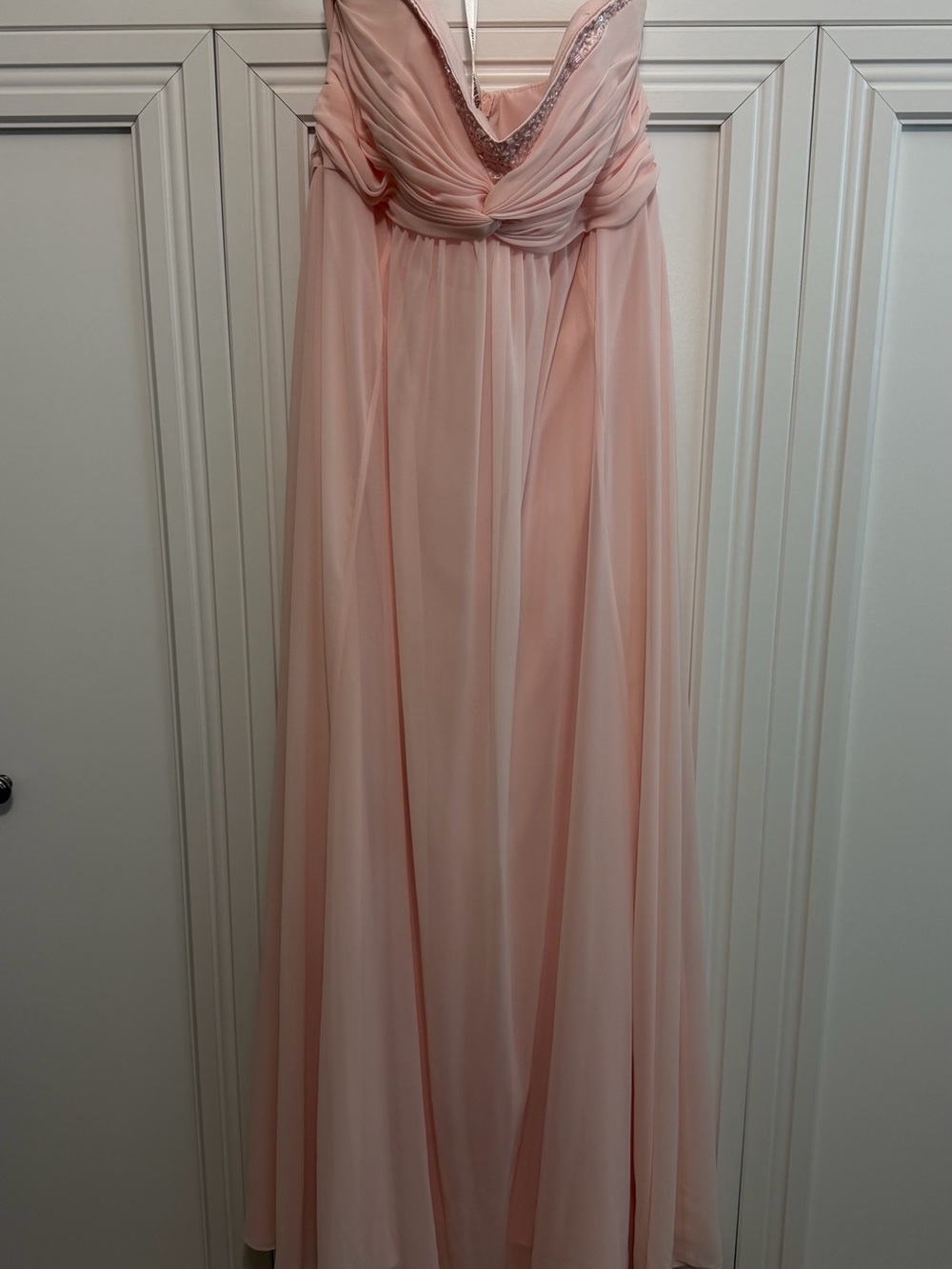 David's Bridal Soft Pink Chiffon Maxi Gown